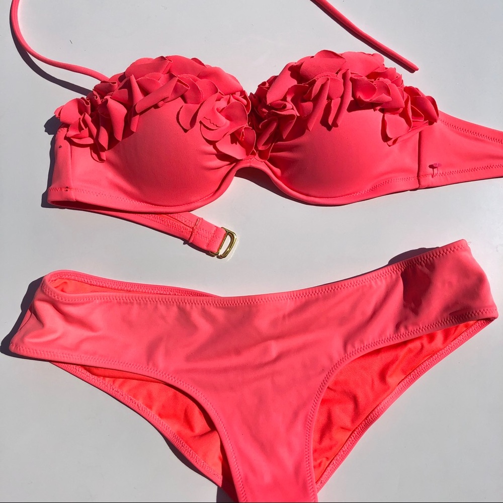 VICTORIA’s SECRET SWIM PINK RUFFLED TOP w/ BOTTOMS